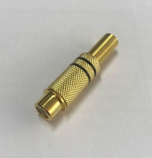 CONECTOR RCA HEMBRA AUDIO. METÁLICO DORADO CON ARO NEGRO