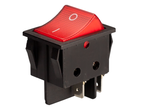 INTERRUPTOR BIPOLAR 250V 16A. CAJA NEGRA, BOTÓN ROJO